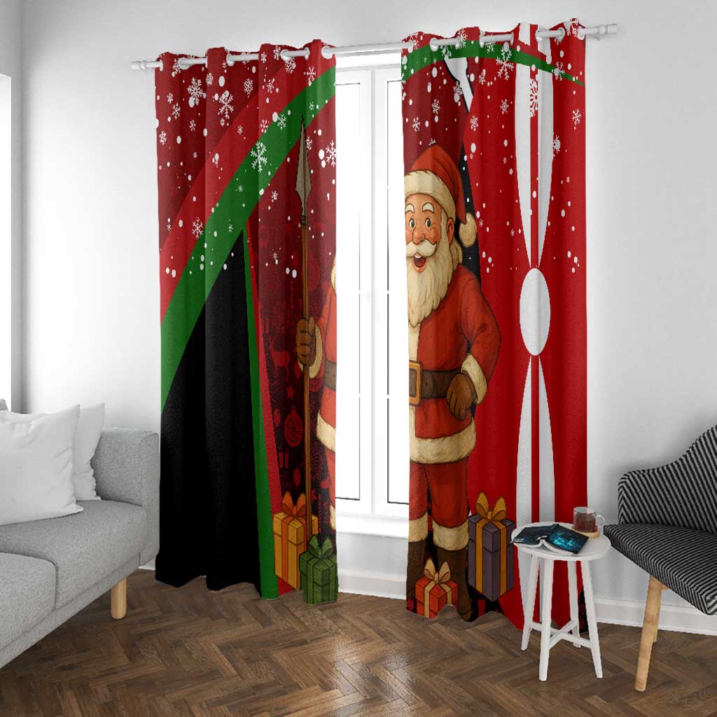 Kenya Christmas Window Curtain Santa Claus Spear and Red Green Harambee Crest - African Pride