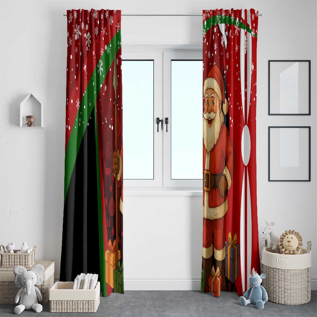 Kenya Christmas Window Curtain Santa Claus Spear and Red Green Harambee Crest - African Pride