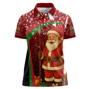 Kenya Christmas Women Polo Shirt Santa Claus Spear and Red Green Harambee Crest - African Pride
