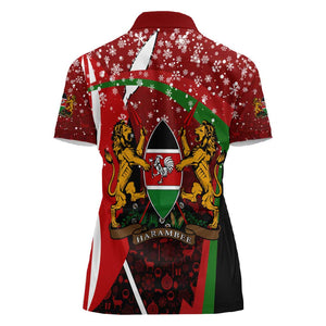 Kenya Christmas Women Polo Shirt Santa Claus Spear and Red Green Harambee Crest - African Pride