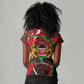 Kenya Christmas Women V-Neck T-Shirt Santa Claus Spear and Red Green Harambee Crest - African Pride
