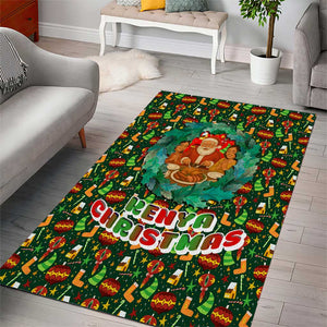 Kenya Christmas Area Rug Santa Feast Scene and Festive Wreath Pattern - African Pride