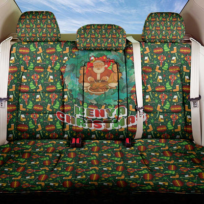 Kenya Christmas Back Car Seat Cover Santa Feast Scene and Festive Wreath Pattern - African Pride