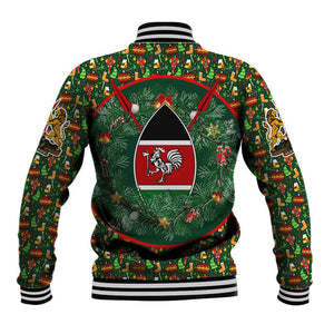 Kenya Christmas Baseball Jacket Santa Feast Scene and Festive Wreath Pattern - African Pride