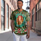 Kenya Christmas Baseball Jersey Santa Feast Scene and Festive Wreath Pattern - African Pride
