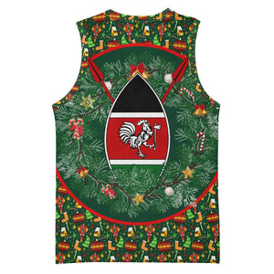 Kenya Christmas Basketball Jersey Santa Feast Scene and Festive Wreath Pattern - African Pride