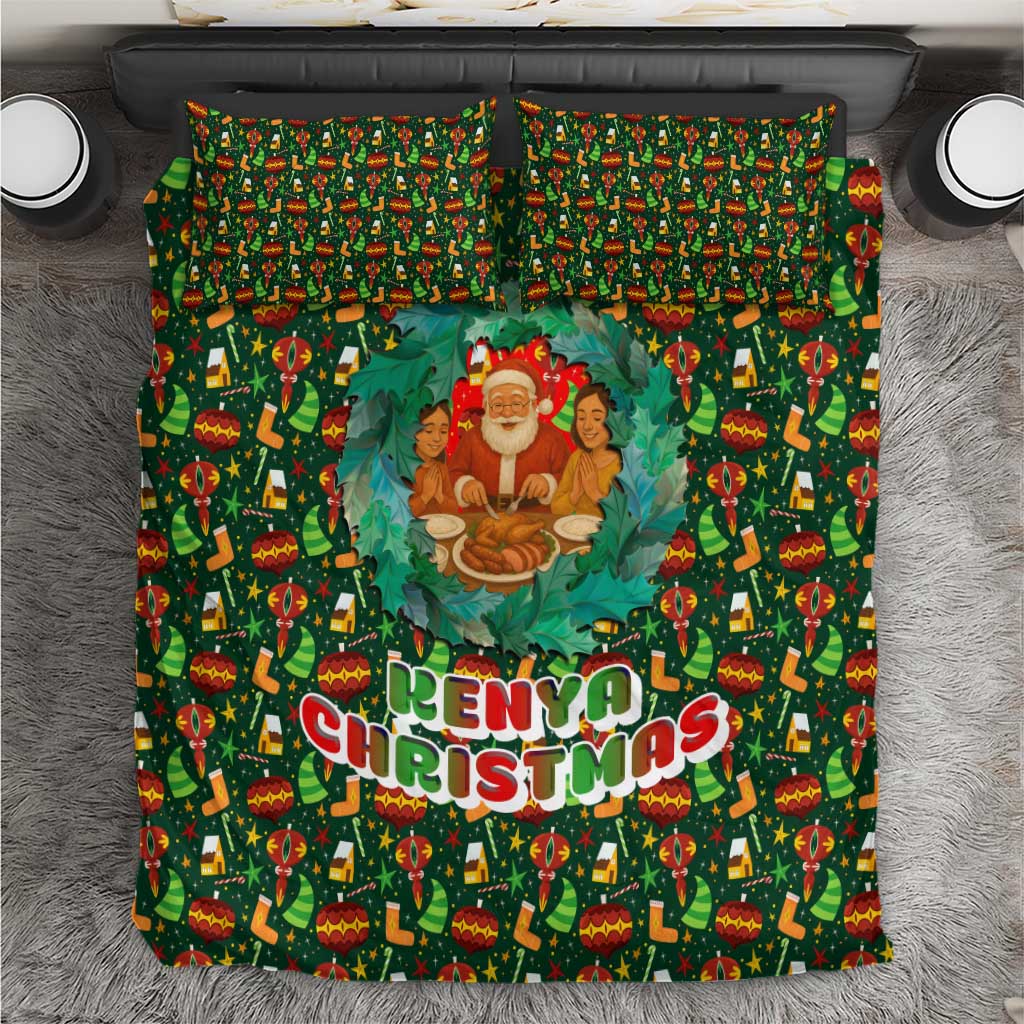 Kenya Christmas Bedding Set Santa Feast Scene and Festive Wreath Pattern - African Pride