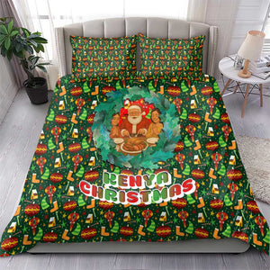 Kenya Christmas Bedding Set Santa Feast Scene and Festive Wreath Pattern - African Pride