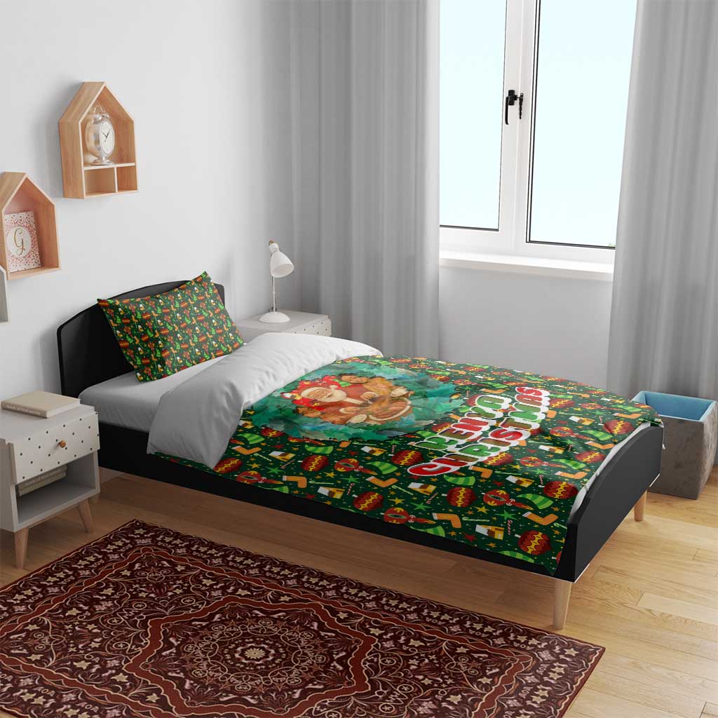 Kenya Christmas Bedding Set Santa Feast Scene and Festive Wreath Pattern - African Pride