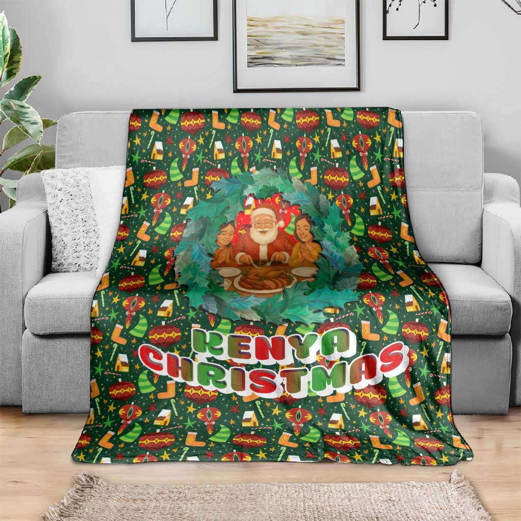 Kenya Christmas Blanket Santa Feast Scene and Festive Wreath Pattern - African Pride