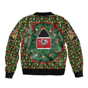 Kenya Christmas Bomber Jacket Santa Feast Scene and Festive Wreath Pattern - African Pride