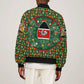 Kenya Christmas Bomber Jacket Santa Feast Scene and Festive Wreath Pattern - African Pride