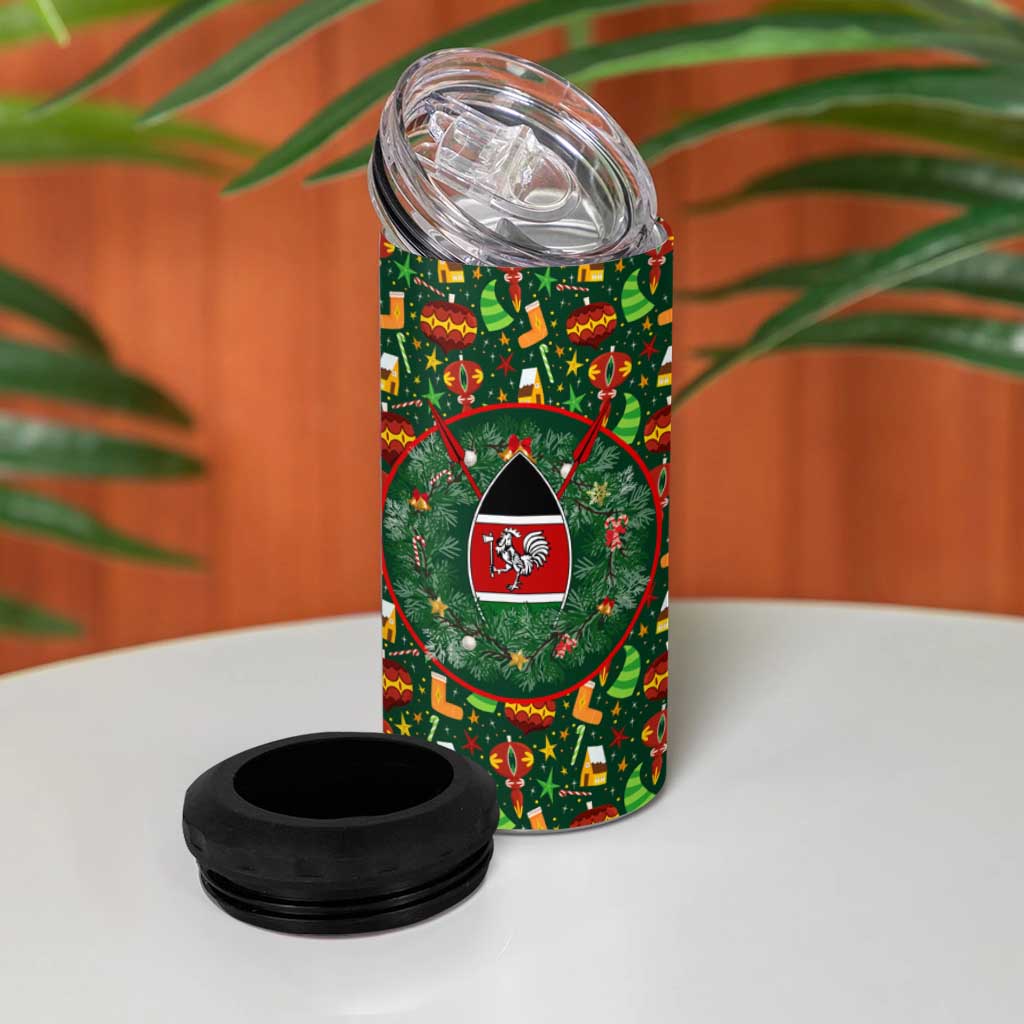 Kenya Christmas 4 in 1 Can Cooler Tumbler Santa Feast Scene and Festive Wreath Pattern - African Pride