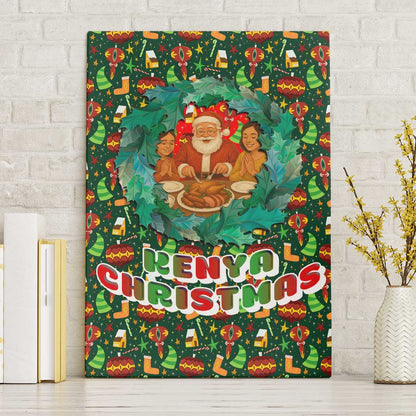 Kenya Christmas Canvas Wall Art Santa Feast Scene and Festive Wreath Pattern - African Pride