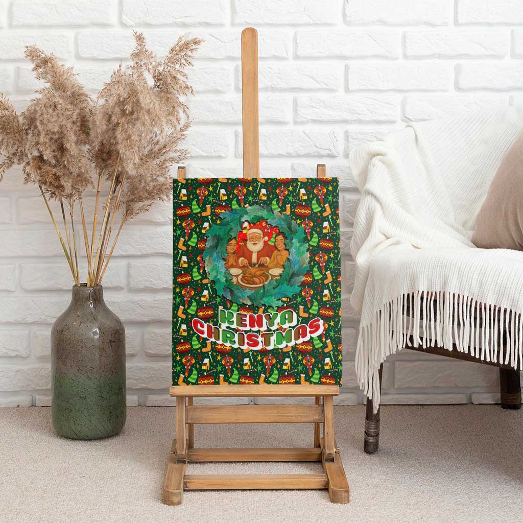Kenya Christmas Canvas Wall Art Santa Feast Scene and Festive Wreath Pattern - African Pride