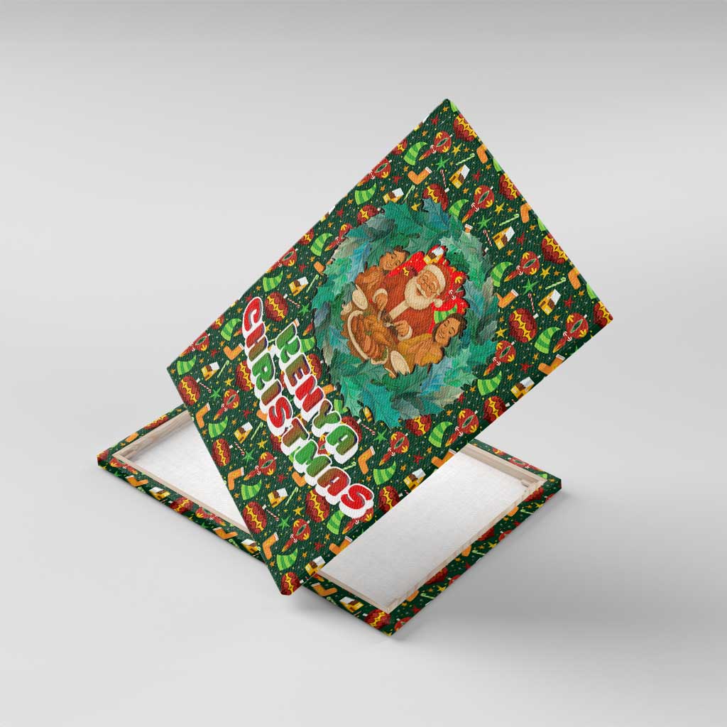 Kenya Christmas Canvas Wall Art Santa Feast Scene and Festive Wreath Pattern - African Pride