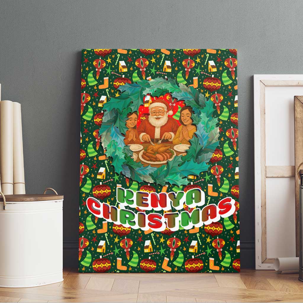 Kenya Christmas Canvas Wall Art Santa Feast Scene and Festive Wreath Pattern - African Pride