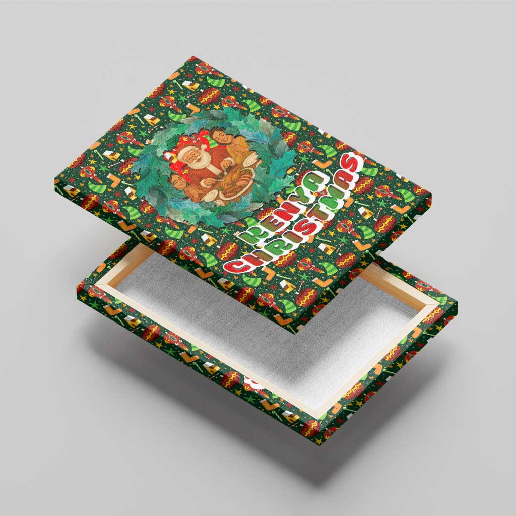Kenya Christmas Canvas Wall Art Santa Feast Scene and Festive Wreath Pattern - African Pride