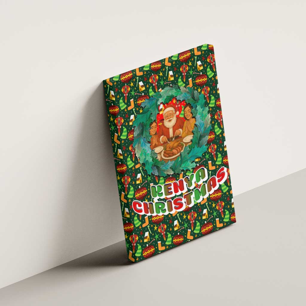Kenya Christmas Canvas Wall Art Santa Feast Scene and Festive Wreath Pattern - African Pride