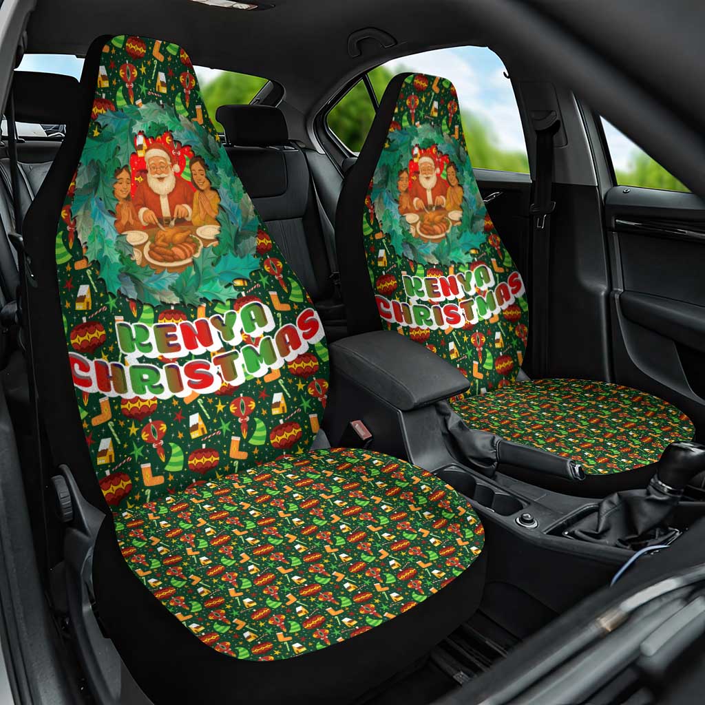 Kenya Christmas Car Seat Cover Santa Feast Scene and Festive Wreath Pattern - African Pride