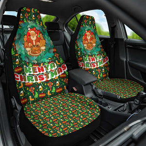 Kenya Christmas Car Seat Cover Santa Feast Scene and Festive Wreath Pattern - African Pride