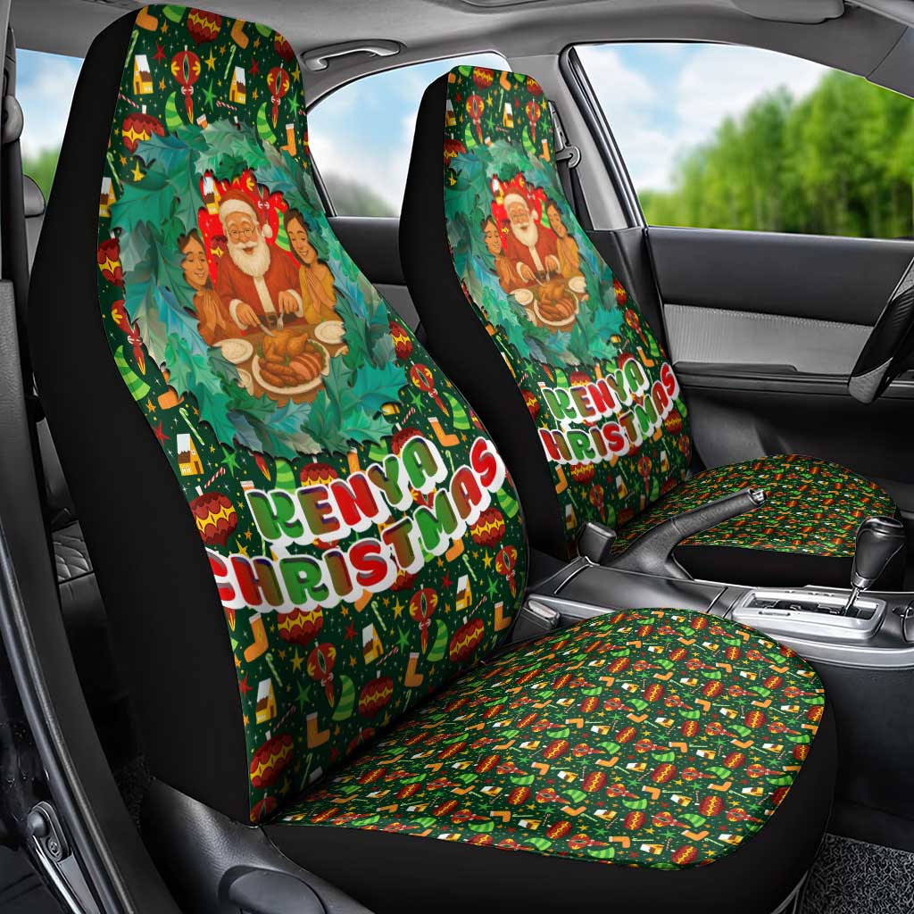 Kenya Christmas Car Seat Cover Santa Feast Scene and Festive Wreath Pattern - African Pride
