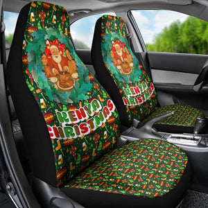 Kenya Christmas Car Seat Cover Santa Feast Scene and Festive Wreath Pattern - African Pride