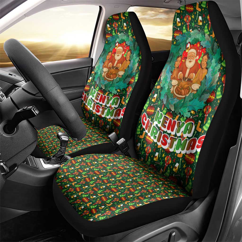 Kenya Christmas Car Seat Cover Santa Feast Scene and Festive Wreath Pattern - African Pride