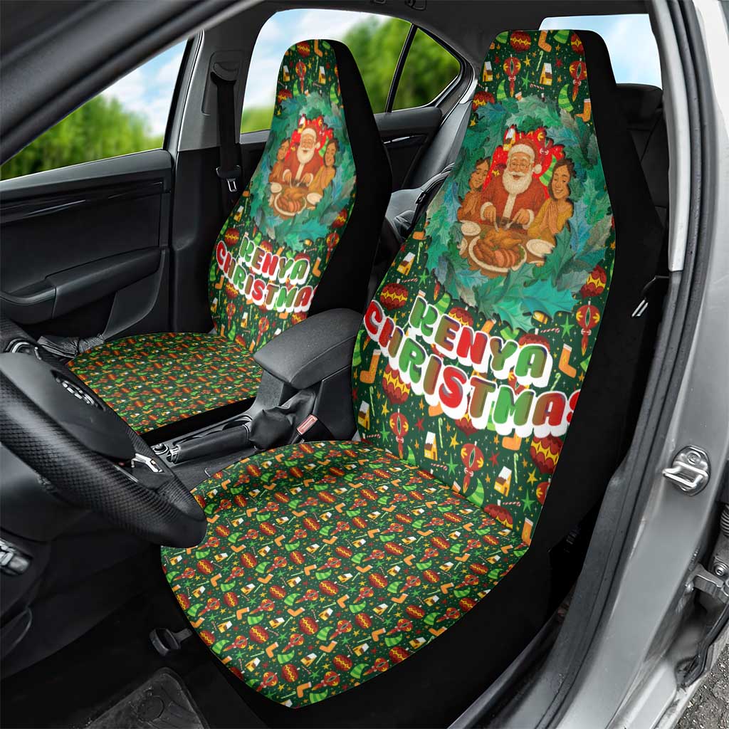 Kenya Christmas Car Seat Cover Santa Feast Scene and Festive Wreath Pattern - African Pride