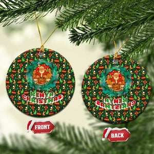 Kenya Christmas Ceramic Ornament Santa Feast Scene and Festive Wreath Pattern - African Pride