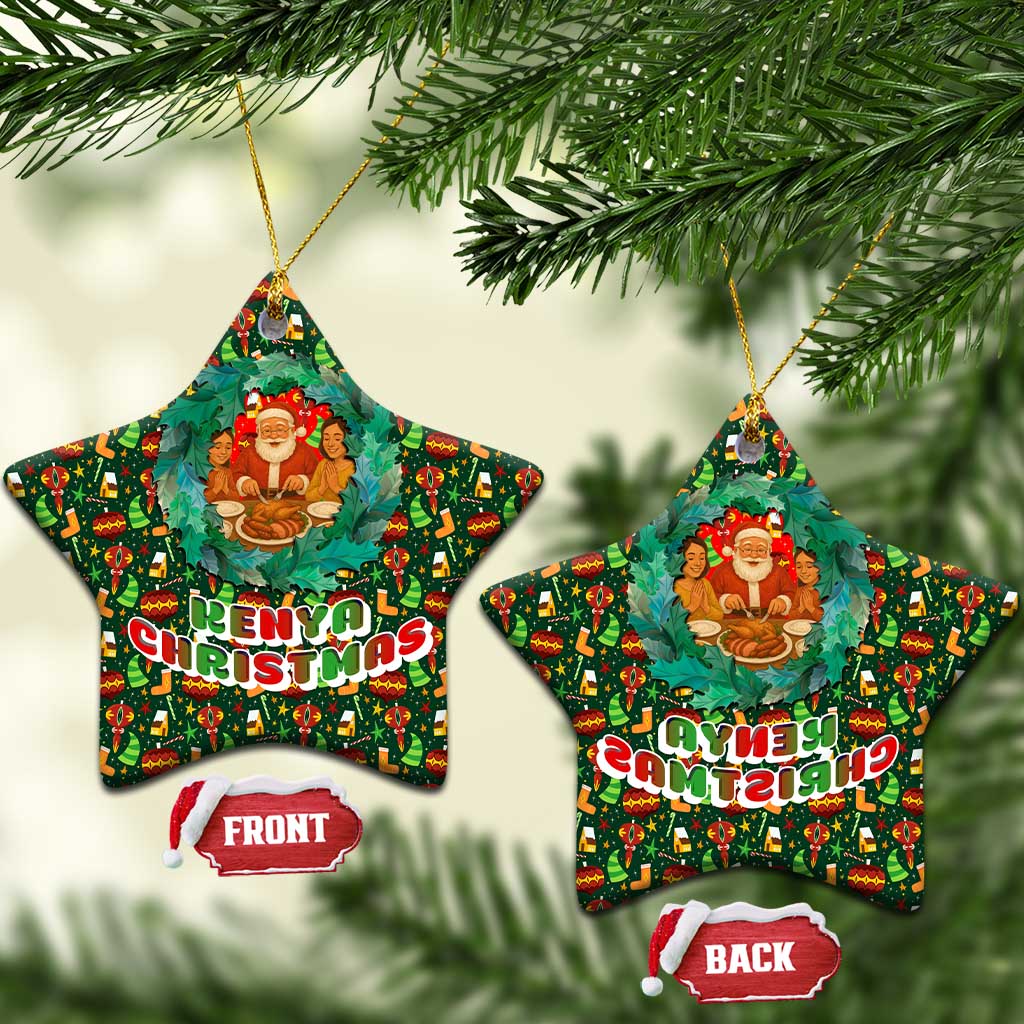 Kenya Christmas Ceramic Ornament Santa Feast Scene and Festive Wreath Pattern - African Pride