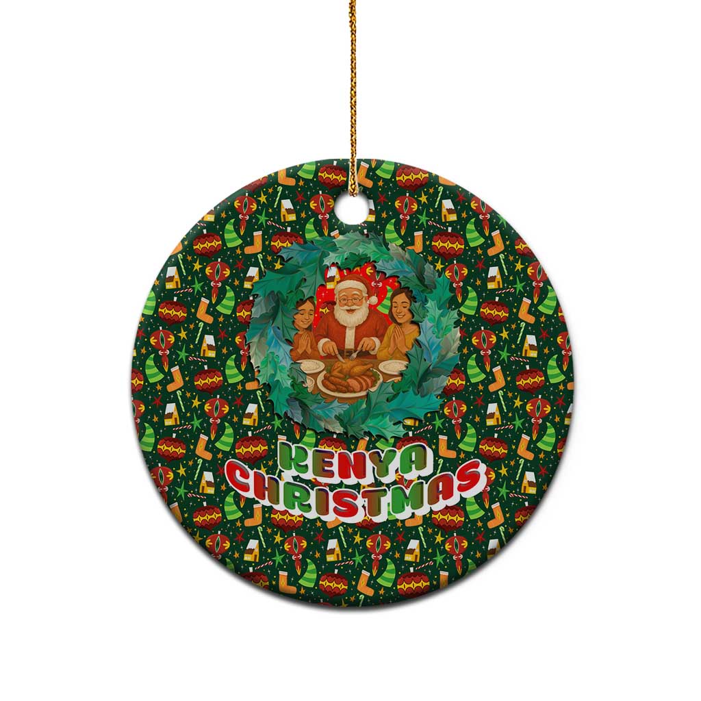 Kenya Christmas Ceramic Ornament Santa Feast Scene and Festive Wreath Pattern - African Pride