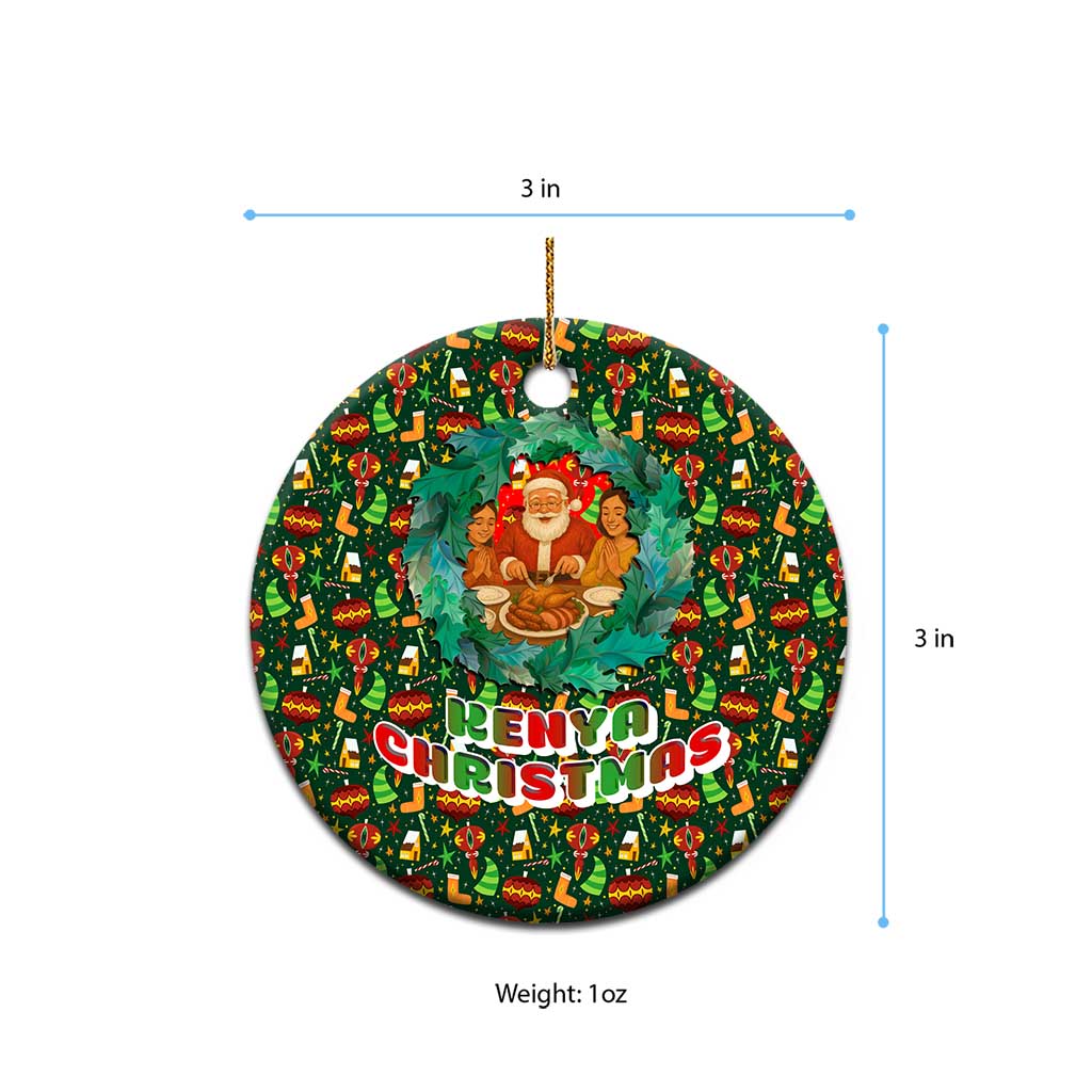 Kenya Christmas Ceramic Ornament Santa Feast Scene and Festive Wreath Pattern - African Pride