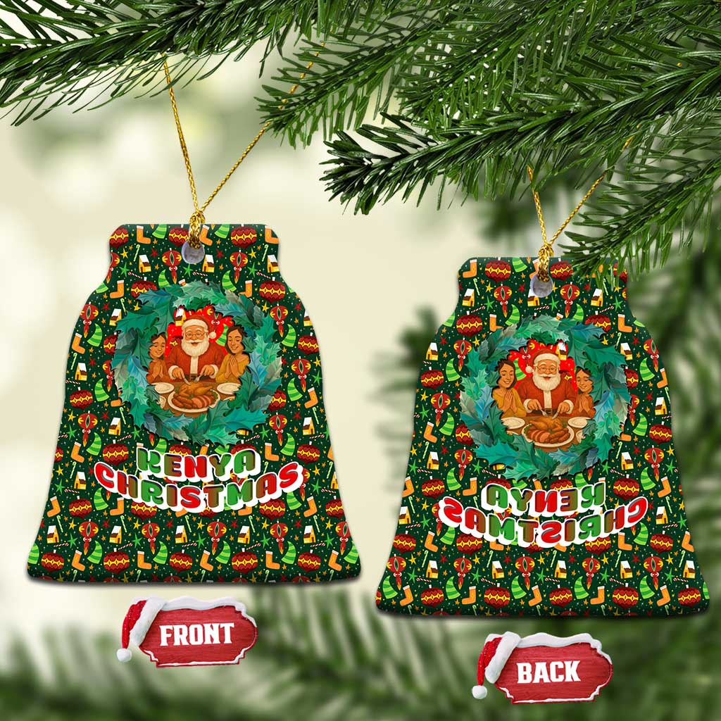Kenya Christmas Ceramic Ornament Santa Feast Scene and Festive Wreath Pattern - African Pride