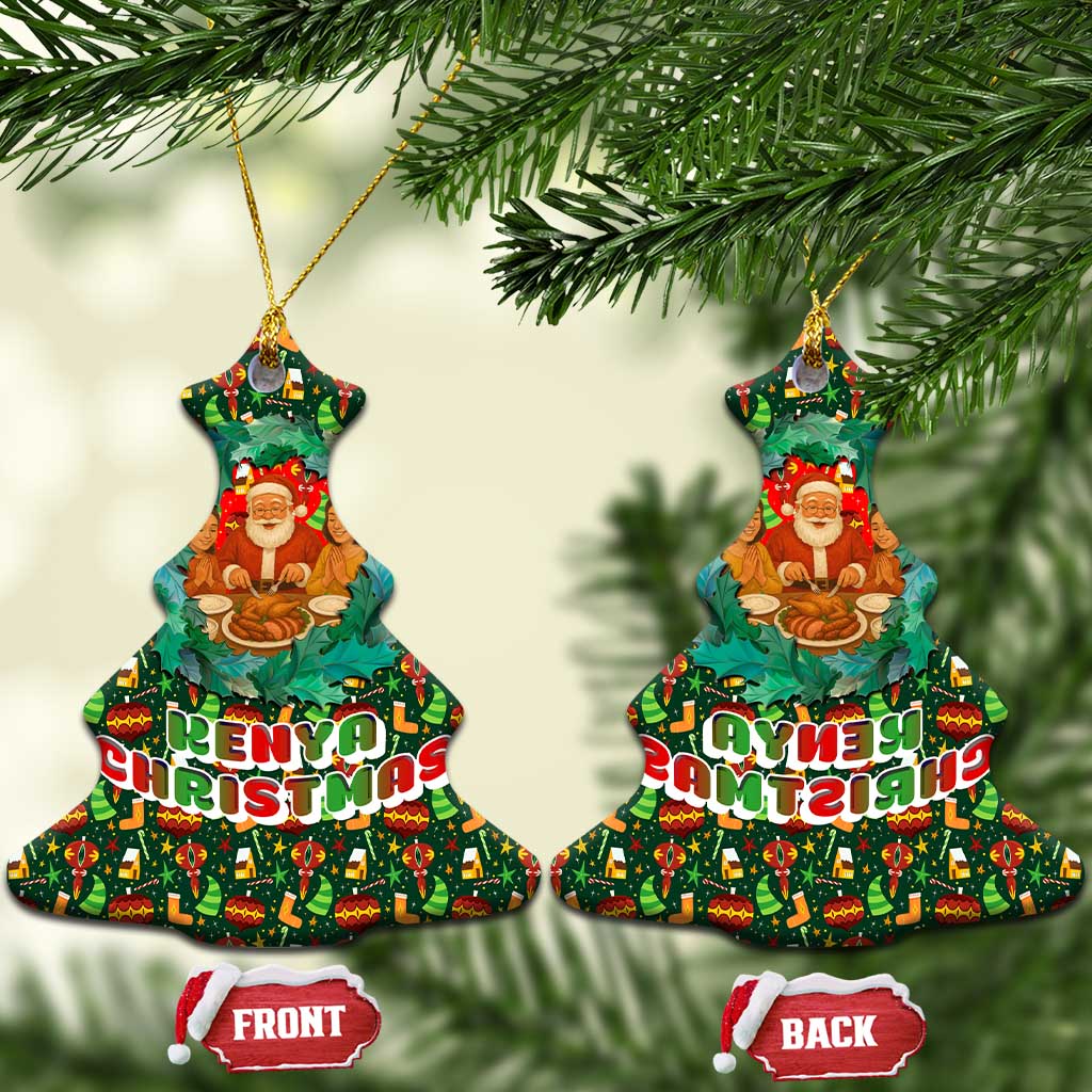Kenya Christmas Ceramic Ornament Santa Feast Scene and Festive Wreath Pattern - African Pride