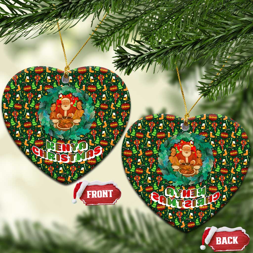 Kenya Christmas Ceramic Ornament Santa Feast Scene and Festive Wreath Pattern - African Pride