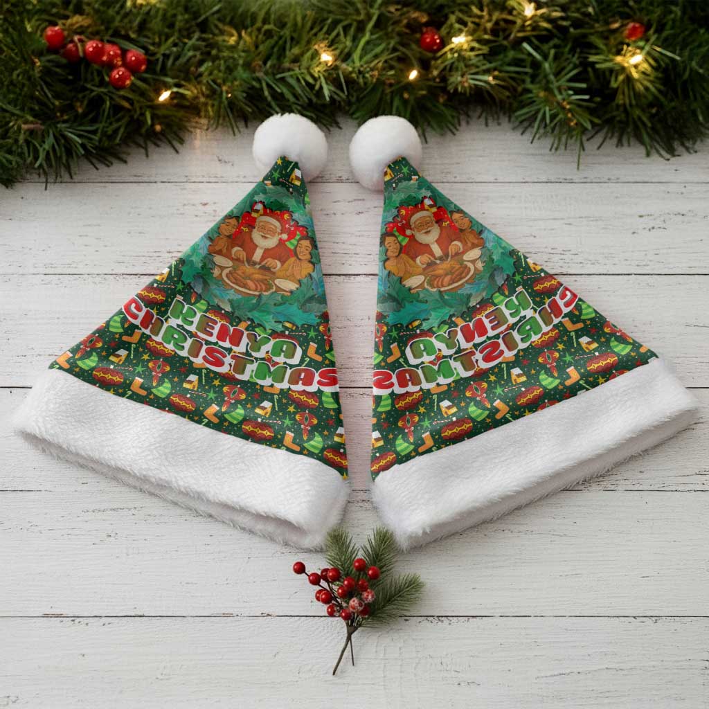 Kenya Christmas Santa Hat Santa Feast Scene and Festive Wreath Pattern - African Pride