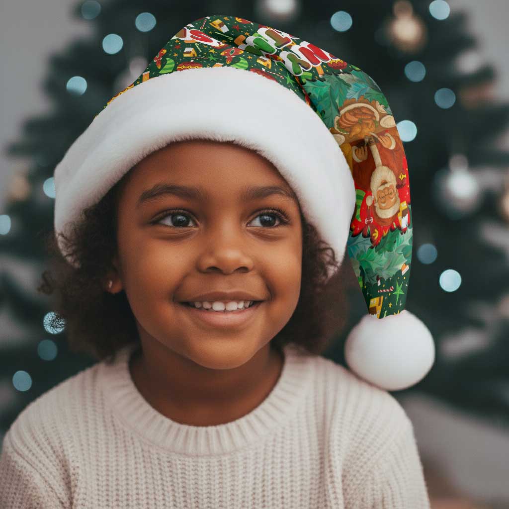 Kenya Christmas Santa Hat Santa Feast Scene and Festive Wreath Pattern - African Pride