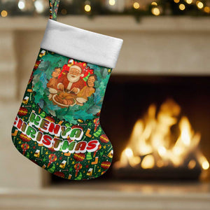 Kenya Christmas Stocking Santa Feast Scene and Festive Wreath Pattern - African Pride