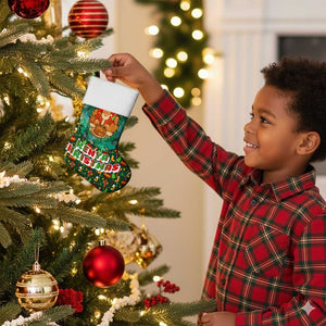 Kenya Christmas Stocking Santa Feast Scene and Festive Wreath Pattern - African Pride