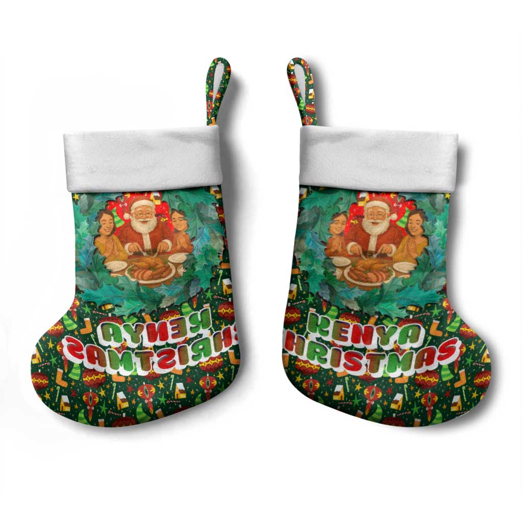 Kenya Christmas Stocking Santa Feast Scene and Festive Wreath Pattern - African Pride