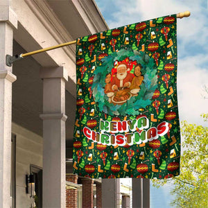 Kenya Christmas Garden Flag Santa Feast Scene and Festive Wreath Pattern - African Pride