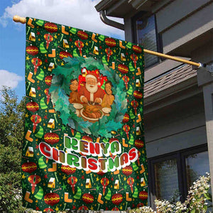 Kenya Christmas Garden Flag Santa Feast Scene and Festive Wreath Pattern - African Pride
