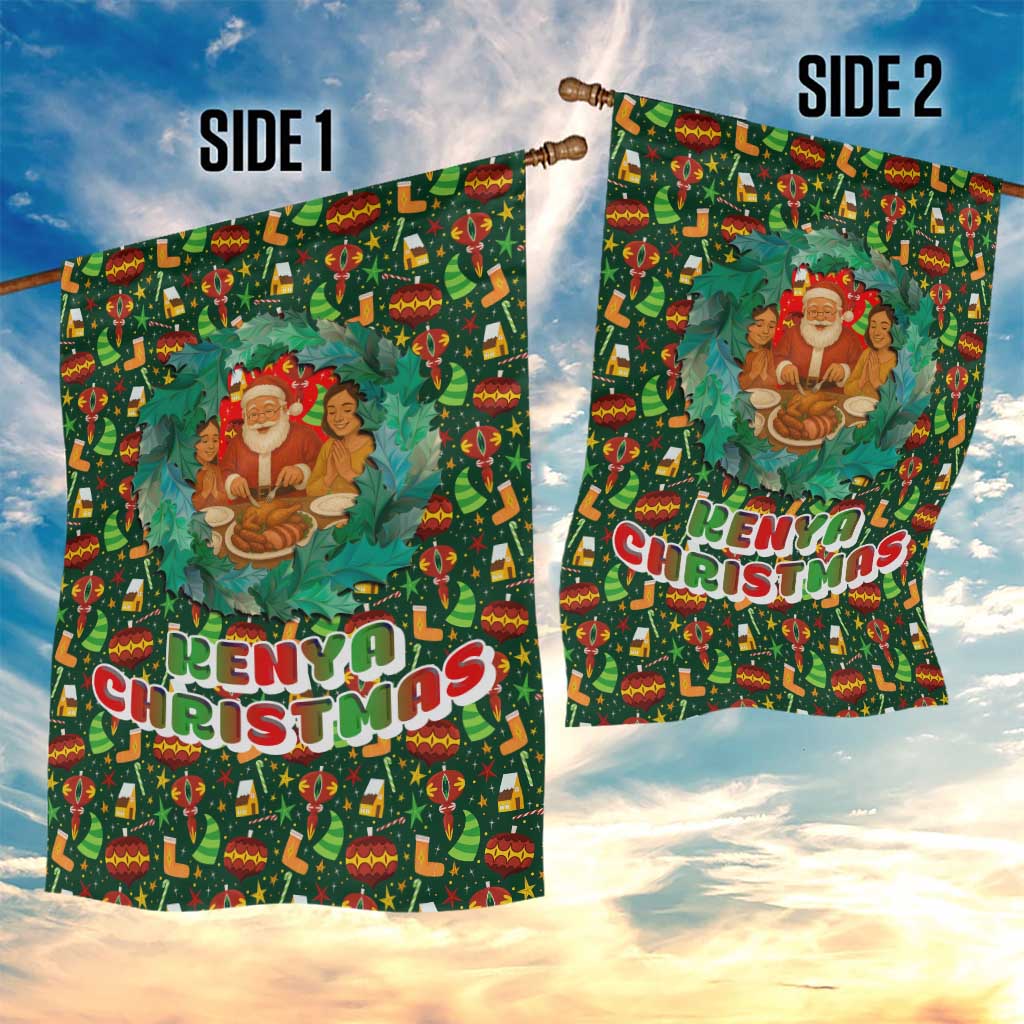 Kenya Christmas Garden Flag Santa Feast Scene and Festive Wreath Pattern - African Pride