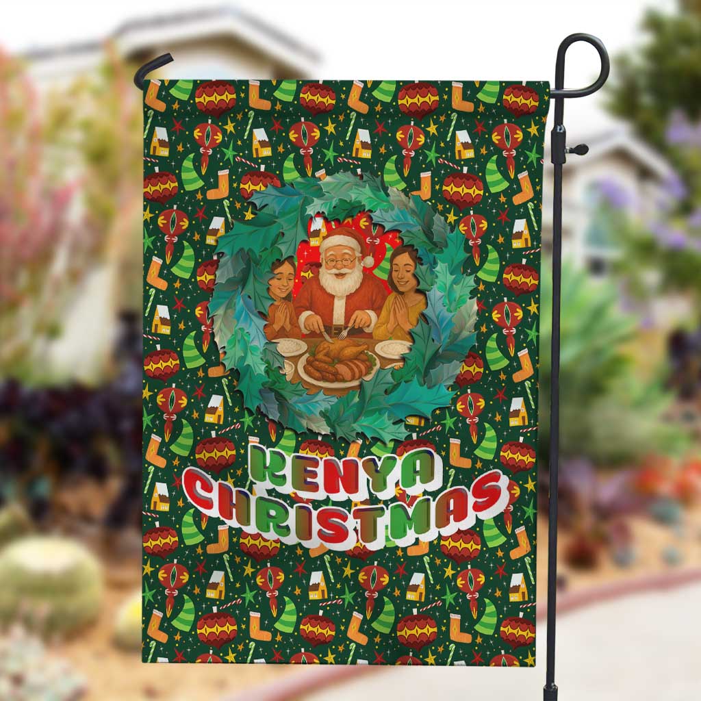 Kenya Christmas Garden Flag Santa Feast Scene and Festive Wreath Pattern - African Pride