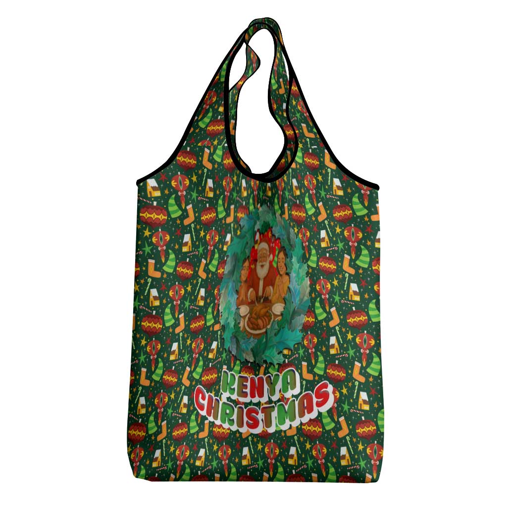 Kenya Christmas Grocery Bag Santa Feast Scene and Festive Wreath Pattern - African Pride
