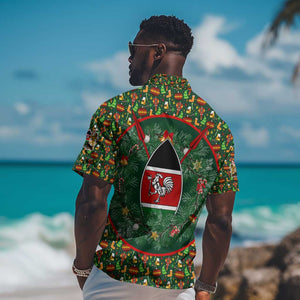 Kenya Christmas Hawaiian Shirt Santa Feast Scene and Festive Wreath Pattern - African Pride