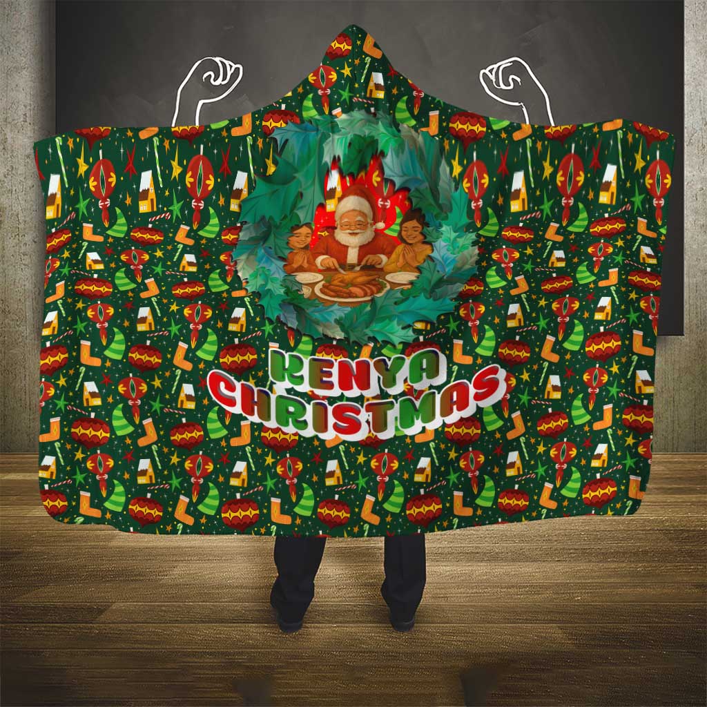 Kenya Christmas Hooded Blanket Santa Feast Scene and Festive Wreath Pattern - African Pride