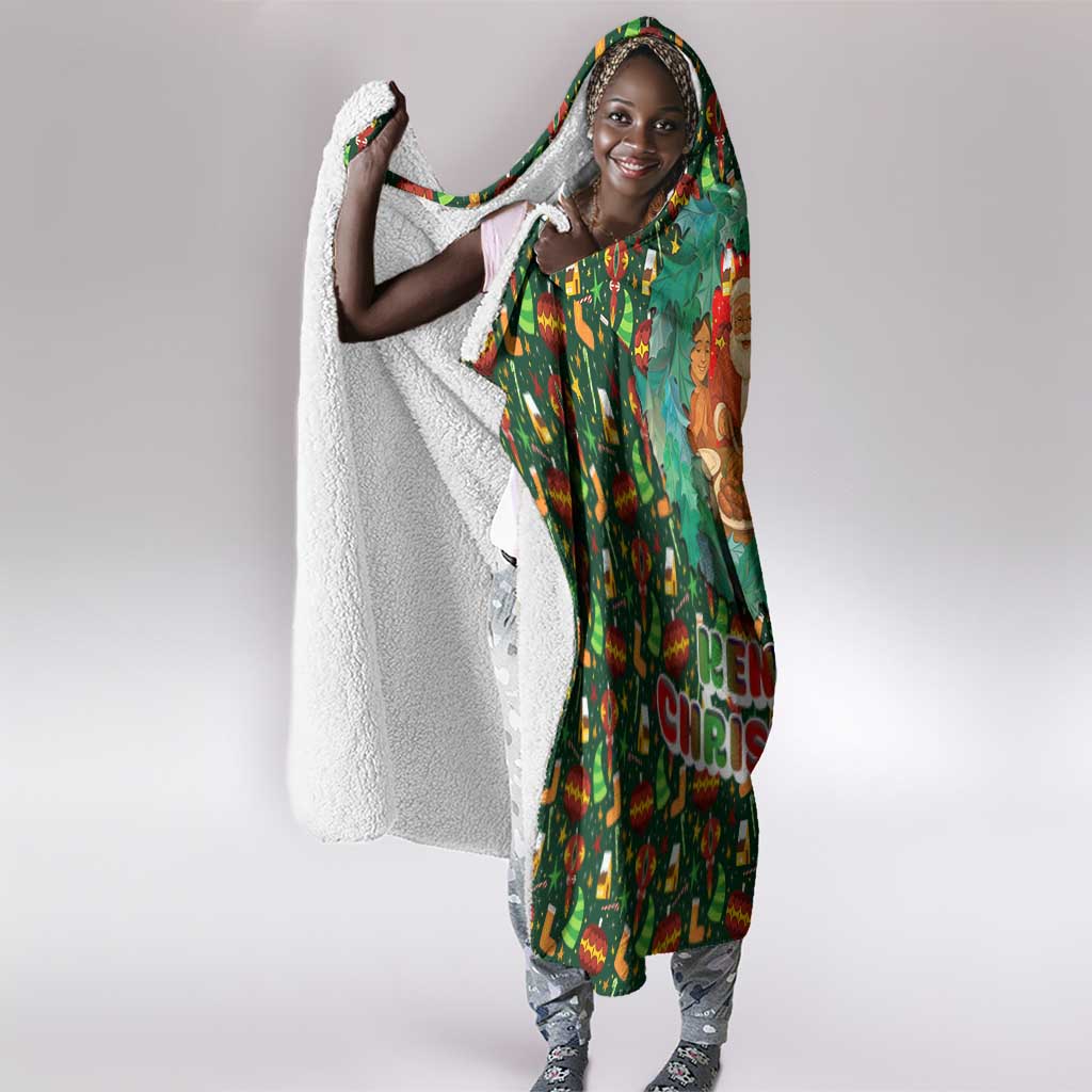 Kenya Christmas Hooded Blanket Santa Feast Scene and Festive Wreath Pattern - African Pride