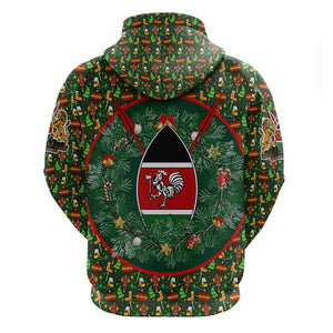 Kenya Christmas Hoodie Santa Feast Scene and Festive Wreath Pattern - African Pride